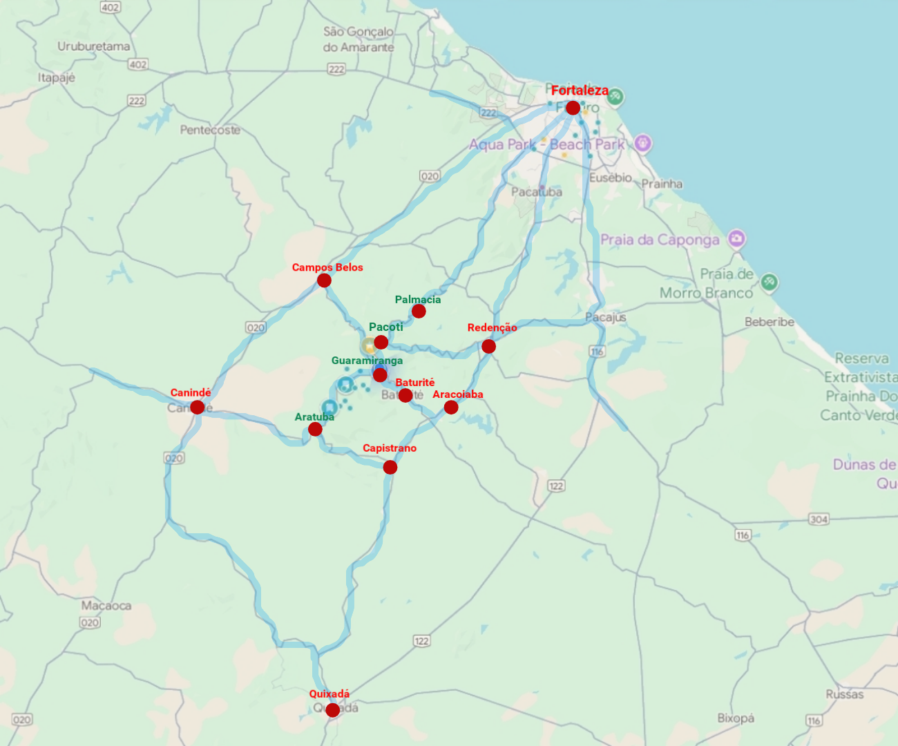 Mapa de acesso a Guaramiranga